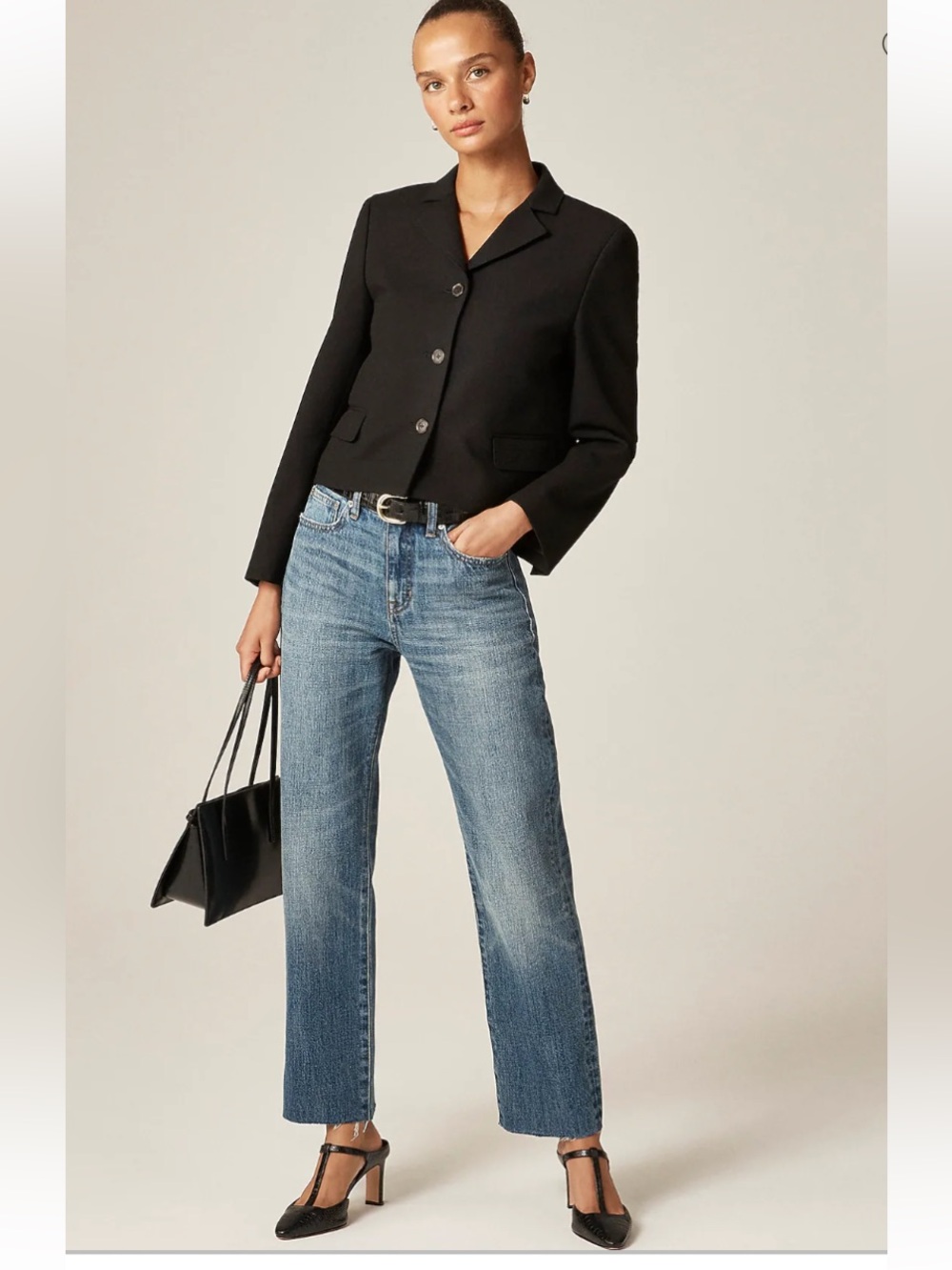 J. Crew Ridged High-Rise Straight Leg Medium Blue Jeans, Raw Hem, Size 26